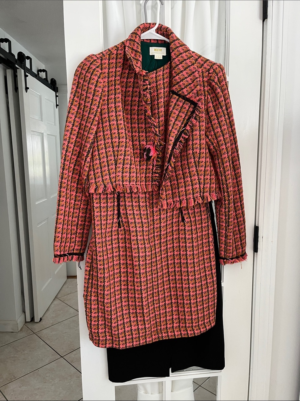 Maeve anthropology Pink Tweed Fringe Jacket Coat